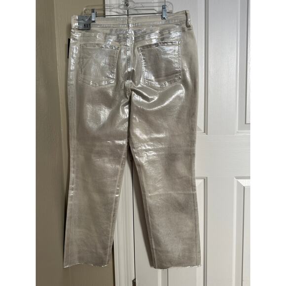 NWT Kut from the Kloth Reese High Rise Reese Ankle Straight Metallic Silver - Picture 4 of 9